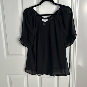 NWOT Black Sheer Blouse Carmen Marc Valvo XL